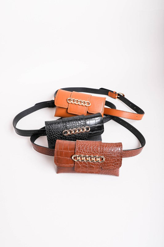 Wide Clutch 6 Ring Chain Belt Bag