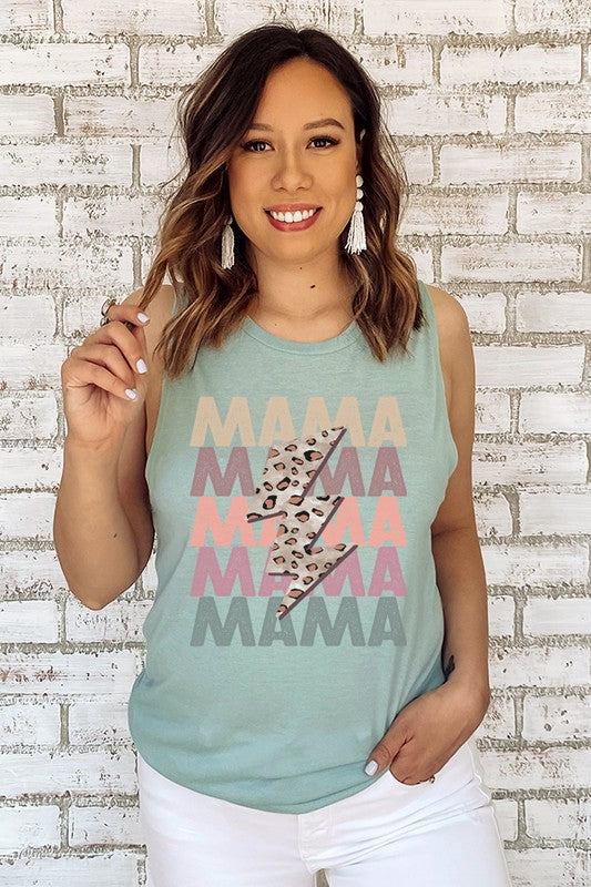 Mother's Day Mama Leopard Bolt Stack Muscle Tank