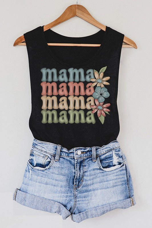 Mother's Day Mama Floral Right Muscle Tank Top