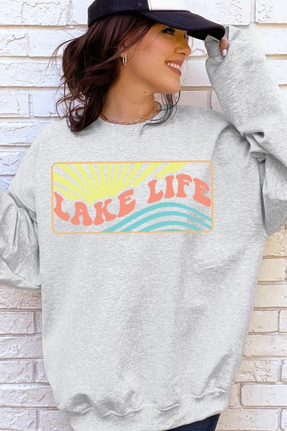 Lake Life Oversized Graphic Fleece Sweatshirts