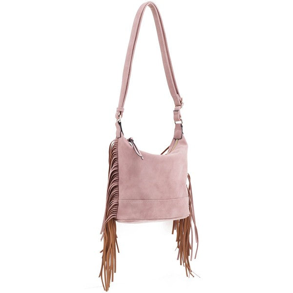 Faux Suede Fringe Crossbody Bag