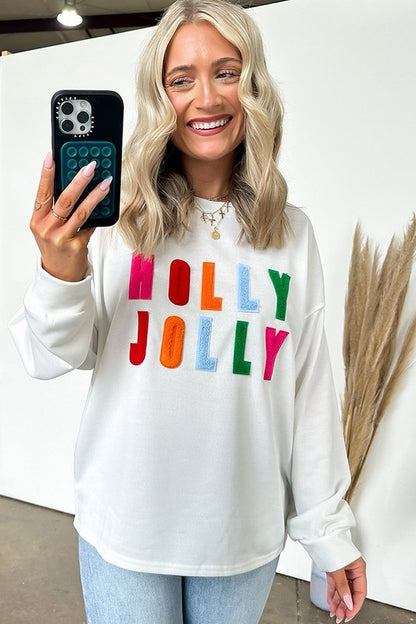 Women Chenille Holly Jolly Sweatshirts Top