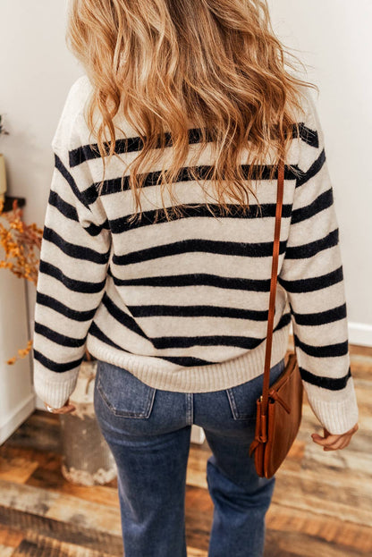 Striped Knit V Neck Sweater