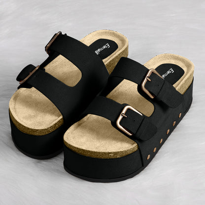 Suede Buckle Platform Sandals