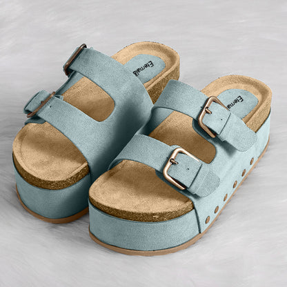 Suede Buckle Platform Sandals