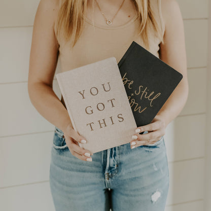 You Got This - Tan and Gold Foil Fabric Journal