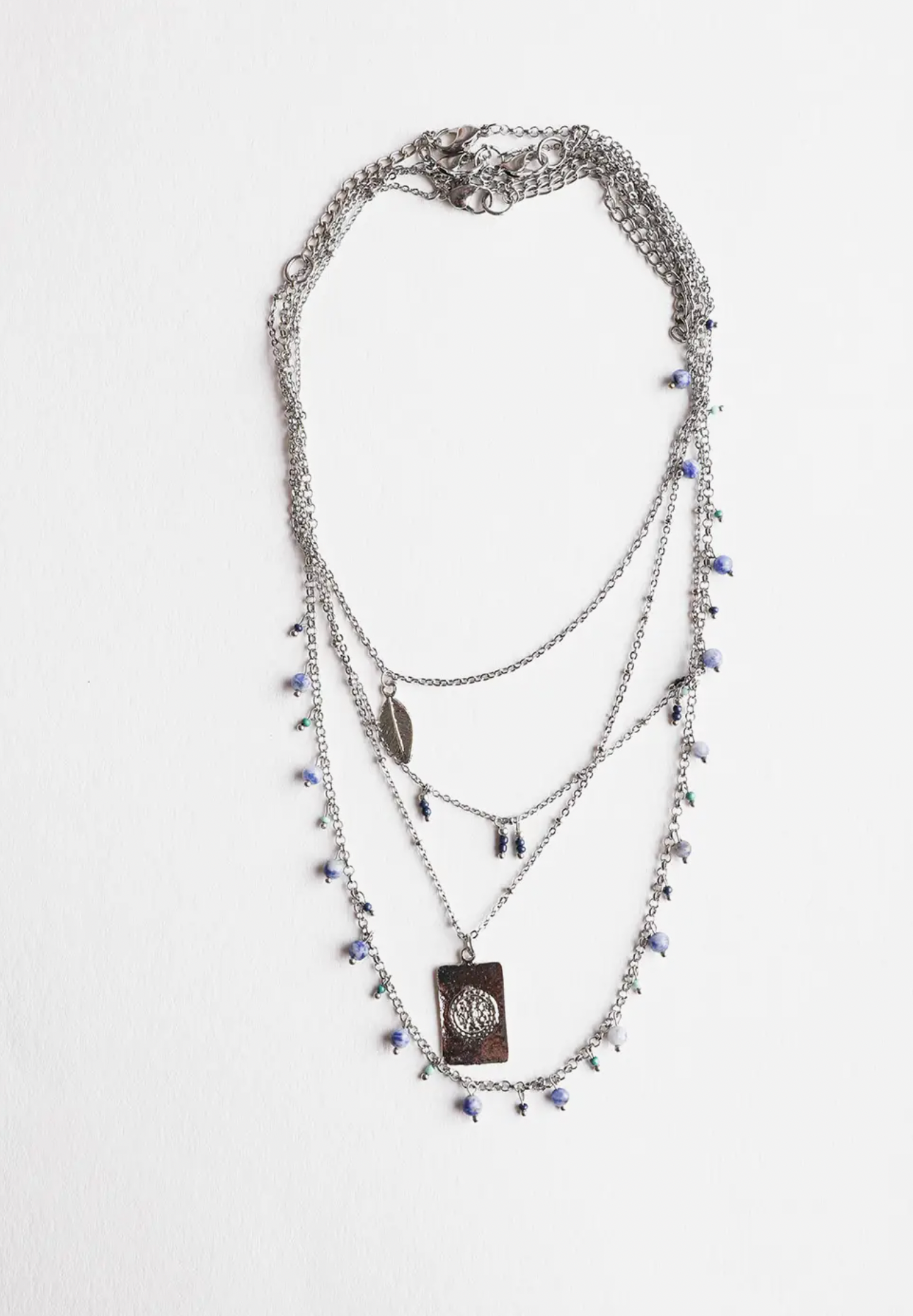 Lavender Beads Silver Layered Necklace Set