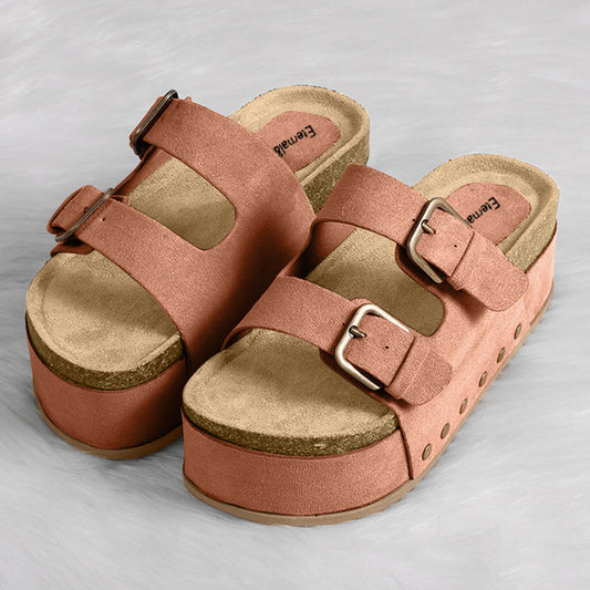 Suede Buckle Platform Sandals