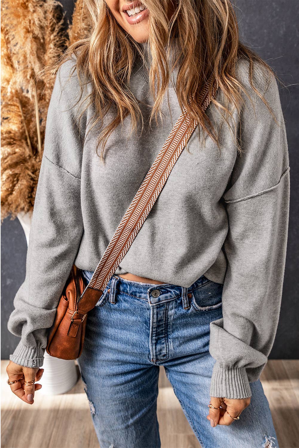 Gray Noah Ribbed Knit Turtleneck Sweater