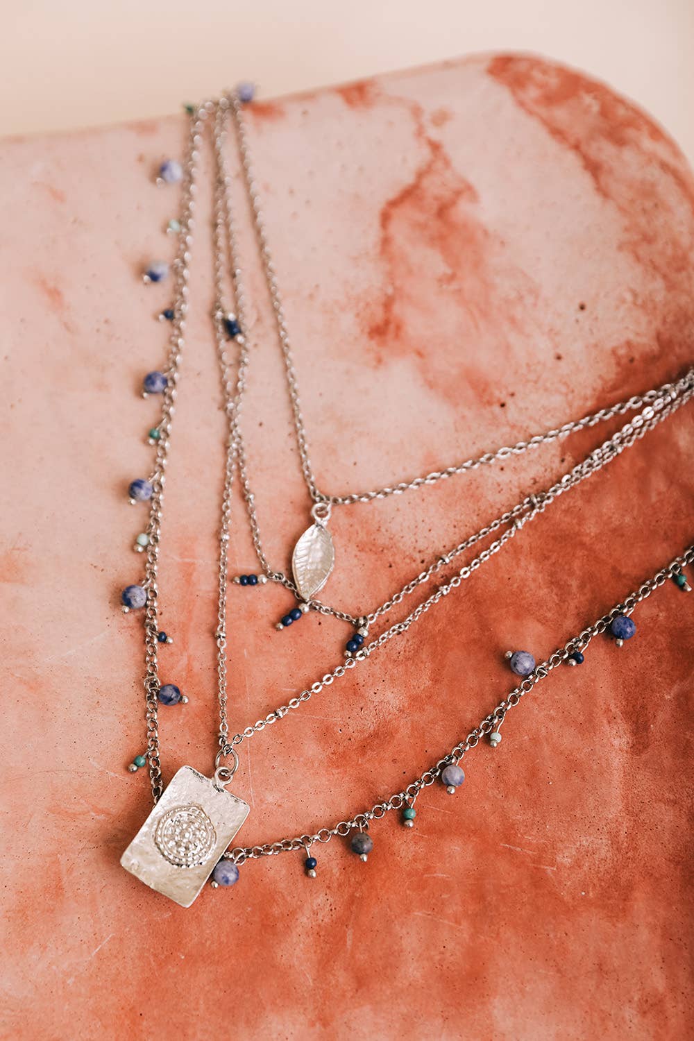 Lavender Beads Silver Layered Necklace Set